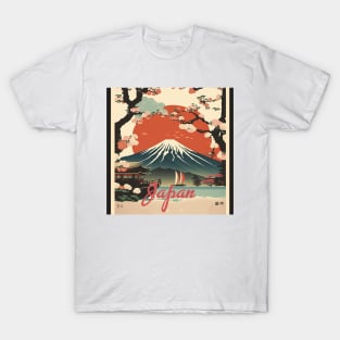 Japan Cherry Blossom Vintage Travel Art Poster T-Shirt